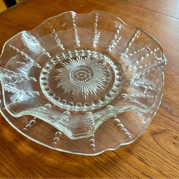 Federal Glass 𝅺Columbia Crystal 10” Ruffled Bowl and 11” Chop Plate - Picture 2 of 11